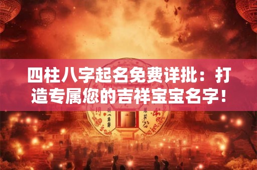 四柱八字起名免费详批：打造专属您的吉祥宝宝名字！