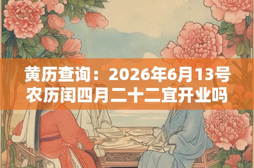 黄历查询:2026年6月13号农历闰四月二十二宜开业吗 黄历查询:2026年6月13号农历闰四月二十二宜开业吗