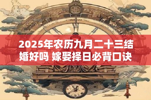 详细阅读:2025年农历九月二十三结婚好吗 嫁娶择日必背口诀 2025年农历九月二十三结婚好吗 嫁娶择日必背口诀