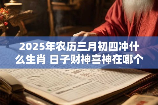 详细阅读:2025年农历三月初四冲什么生肖 日子财神喜神在哪个方向 2025年农历三月初四冲什么生肖 日子财神喜神在哪个方向