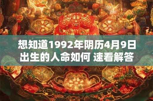 想知道1992年阴历4月9日出生的人命如何 速看解答