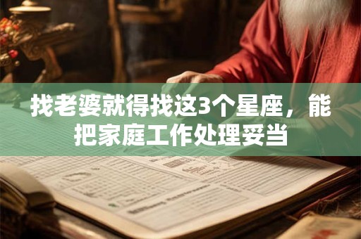 找老婆就得找这3个星座，能把家庭工作处理妥当