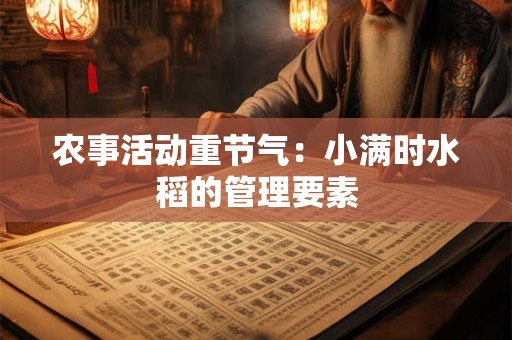 农事活动重节气：小满时水稻的管理要素