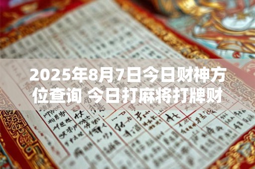 2025年8月7日今日财神方位查询 今日打麻将打牌财神方位
