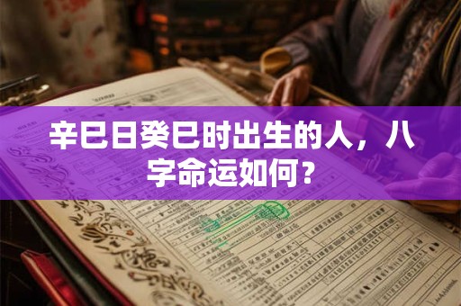 辛巳日癸巳时出生的人，八字命运如何？