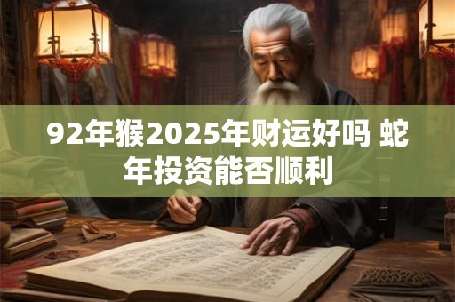 92年猴2025年财运好吗 蛇年投资能否顺利