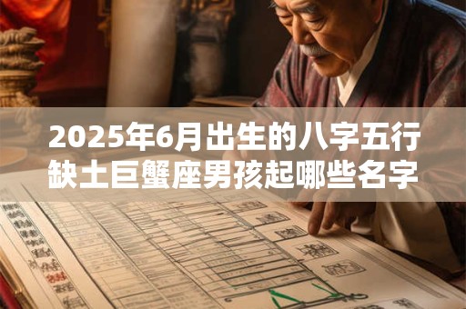 2025年6月出生的八字五行缺土巨蟹座男孩起哪些名字好？