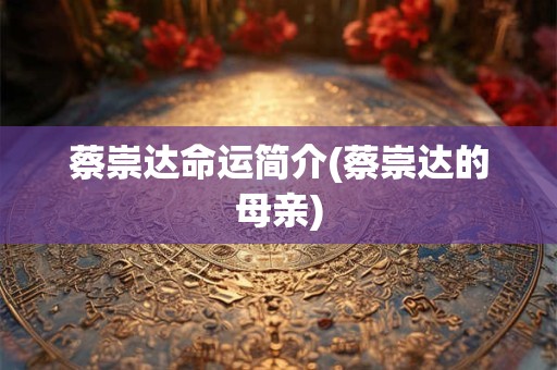 蔡崇达命运简介(蔡崇达的母亲)