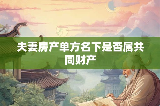 夫妻房产单方名下是否属共同财产