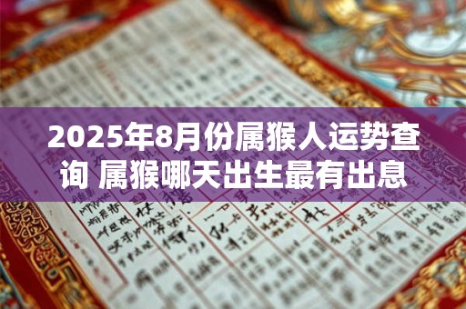 详细阅读:2025年8月份属猴人运势查询 属猴哪天出生最有出息 2025年8月份属猴人运势查询 属猴哪天出生最有出息