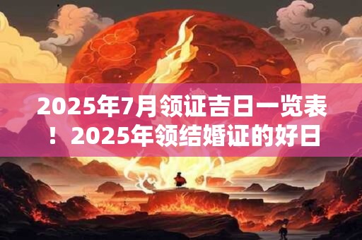 详细阅读:2025年7月领证吉日一览表!2025年领结婚证的好日子查询 2025年7月领证吉日一览表!2025年领结婚证的好日子查询