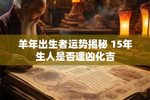 详细阅读:羊年出生者运势揭秘 15年生人是否逢凶化吉 羊年出生者运势揭秘 15年生人是否逢凶化吉