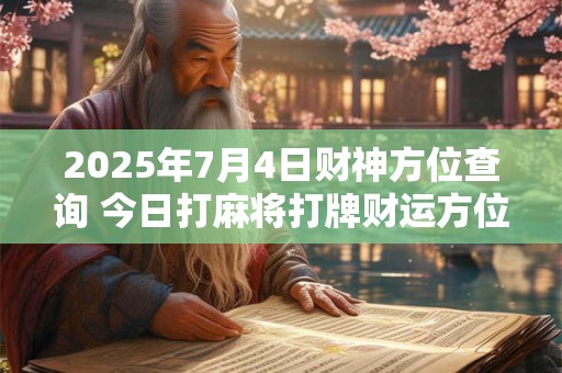 2025年7月4日财神方位查询 今日打麻将打牌财运方位！