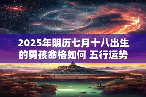 详细阅读:2025年阴历七月十八出生的男孩命格如何 五行运势揭秘 2025年阴历七月十八出生的男孩命格如何 五行运势揭秘