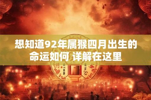 想知道92年属猴四月出生的命运如何 详解在这里 想知道92年属猴四月出生的命运如何 详解在这里