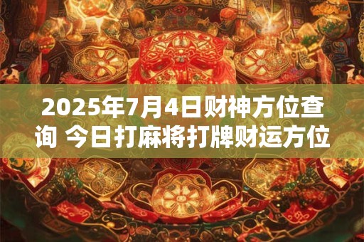 2025年7月4日财神方位查询 今日打麻将打牌财运方位! 2025年7月4日财神方位查询 今日打麻将打牌财运方位!