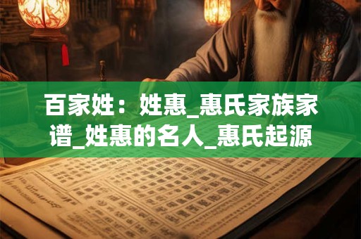 百家姓：姓惠_惠氏家族家谱_姓惠的名人_惠氏起源