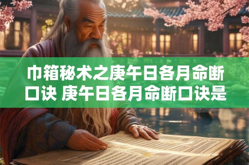 巾箱秘术之庚午日各月命断口诀 庚午日各月命断口诀是什么