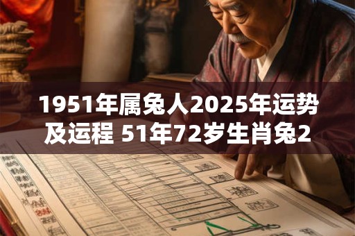 1951年属兔人2025年运势及运程 51年72岁生肖兔2025年每月运势
