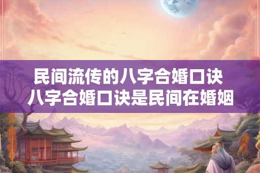 民间流传的八字合婚口诀 八字合婚口诀是民间在婚姻中的应用吗