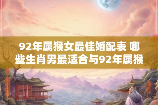 92年属猴女最佳婚配表 哪些生肖男最适合与92年属猴女结婚