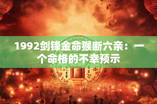 1992剑锋金命猴断六亲：一个命格的不幸预示