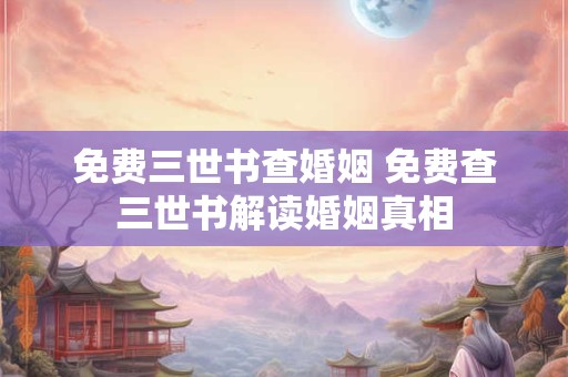 免费三世书查婚姻 免费查三世书解读婚姻真相