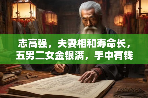 志高强，夫妻相和寿命长，五男二女金银满，手中有钱又有粮。