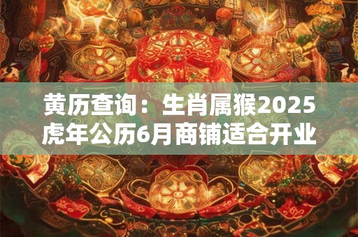 黄历查询：生肖属猴2025虎年公历6月商铺适合开业的日期