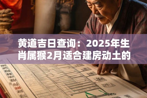 黄道吉日查询：2025年生肖属猴2月适合建房动土的最佳吉日