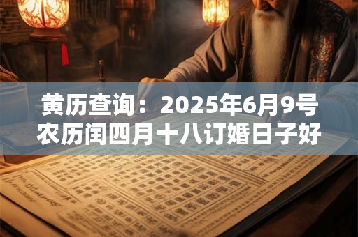 黄历查询：2025年6月9号农历闰四月十八订婚日子好吗