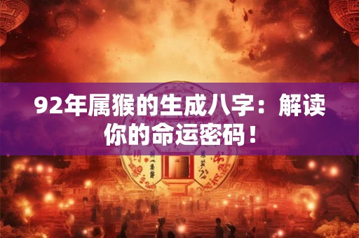 92年属猴的生成八字：解读你的命运密码！
