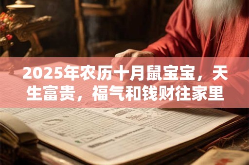 2025年农历十月鼠宝宝，天生富贵，福气和钱财往家里带