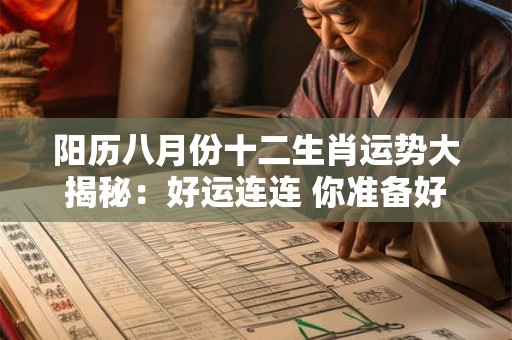 阳历八月份十二生肖运势大揭秘：好运连连 你准备好了吗