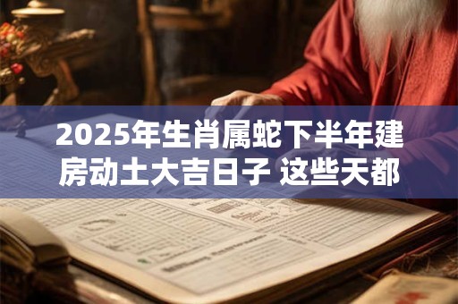 2025年生肖属蛇下半年建房动土大吉日子 这些天都不错