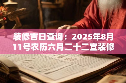 装修吉日查询：2025年8月11号农历六月二十二宜装修吗