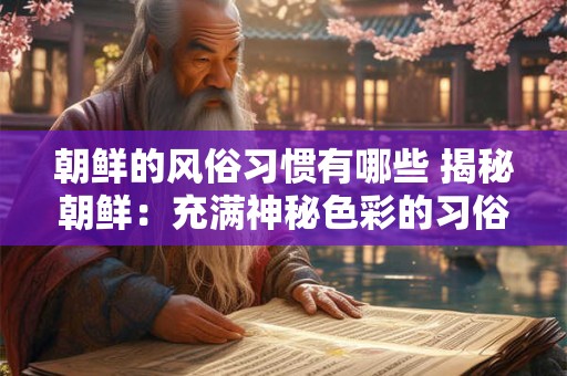 朝鲜的风俗习惯有哪些 揭秘朝鲜：充满神秘色彩的习俗与文化