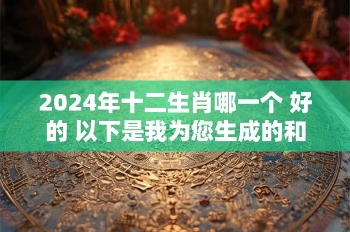 2024年十二生肖哪一个 好的 以下是我为您生成的和