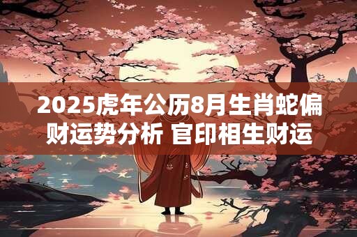 2025虎年公历8月生肖蛇偏财运势分析 官印相生财运较佳 2025虎年公历8月生肖蛇偏财运势分析 官印相生财运较佳