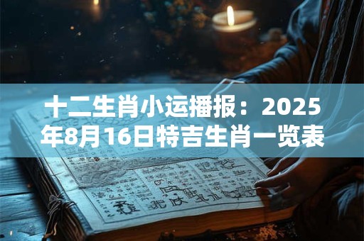 十二生肖小运播报：2025年8月16日特吉生肖一览表