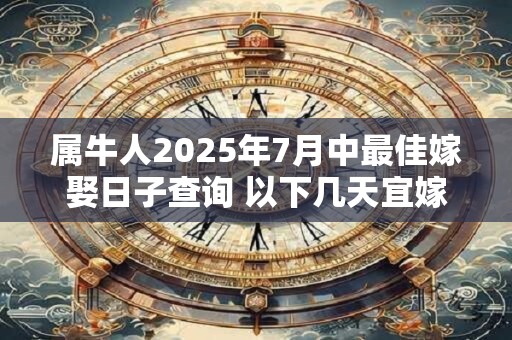 属牛人2025年7月中最佳嫁娶日子查询 以下几天宜嫁娶