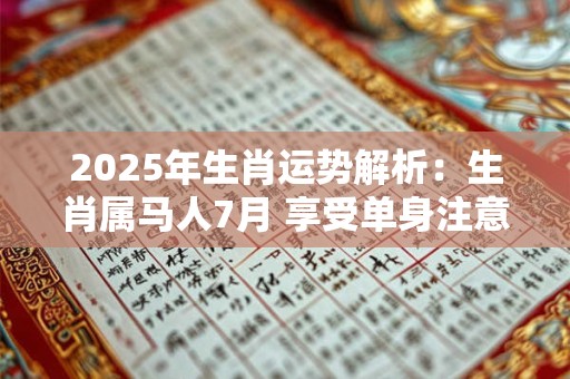 2025年生肖运势解析:生肖属马人7月 享受单身注意养生 2025年生肖运势解析:生肖属马人7月 享受单身注意养生