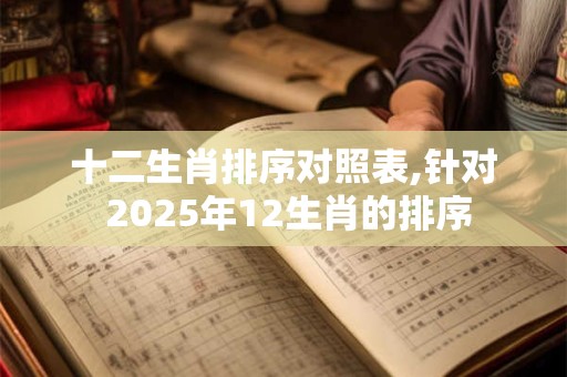 十二生肖排序对照表,针对 2025年12生肖的排序