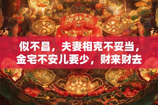 似不昌，夫妻相克不妥当，金宅不安儿要少，财来财去不安康。