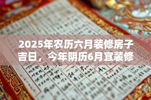 2025年农历六月装修房子吉日，今年阴历6月宜装修的黄历吉日查询