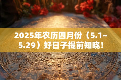 2025年农历四月份（5.1~5.29）好日子提前知晓！