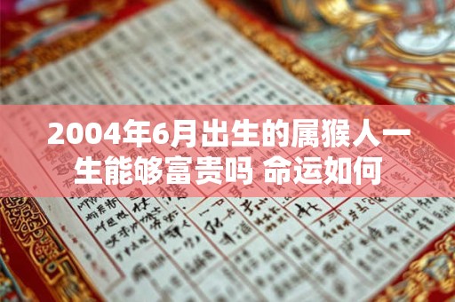 2004年6月出生的属猴人一生能够富贵吗 命运如何
