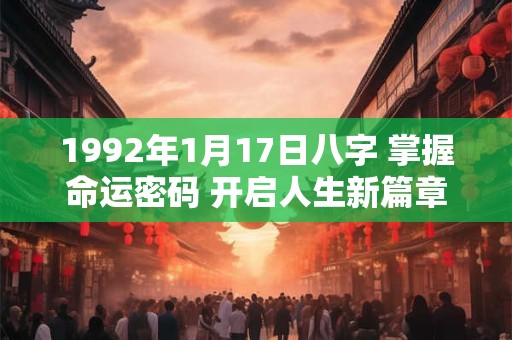 1992年1月17日八字 掌握命运密码 开启人生新篇章！