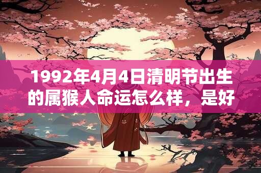 1992年4月4日清明节出生的属猴人命运怎么样，是好是坏？