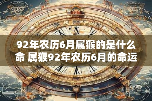 92年农历6月属猴的是什么命 属猴92年农历6月的命运如何